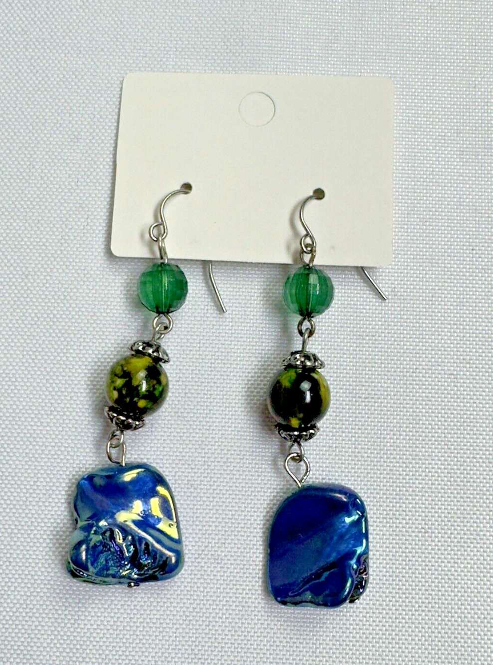 Iridescent Blue Green Drop Earrings for Approx. 2.5 inches long Fashion Jewelry